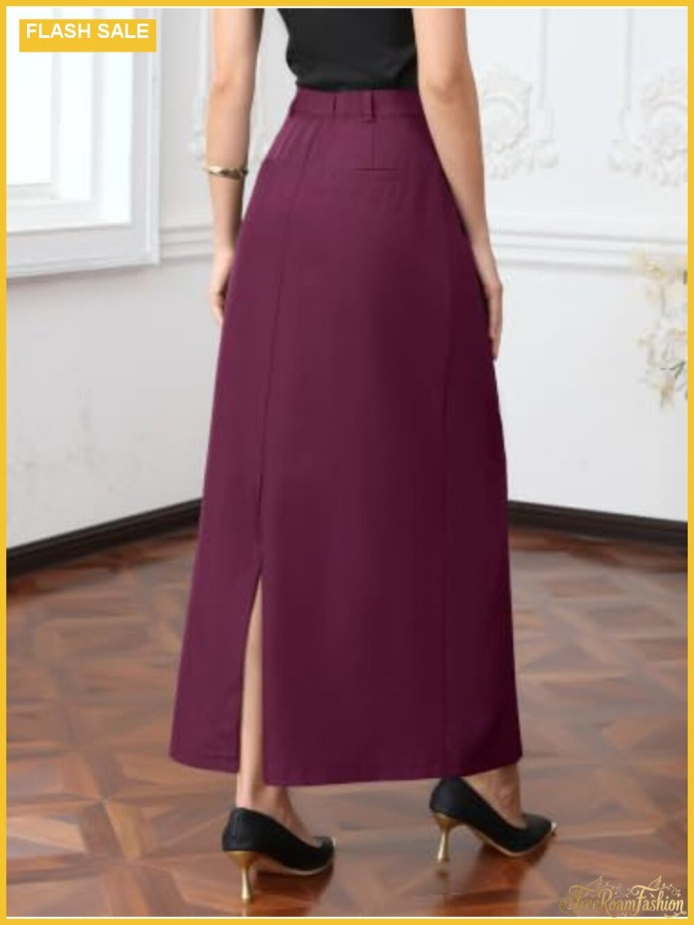 High Waist Pencil Maxi Skirt Polyester Spandex Work Office - Picture 2 of 4